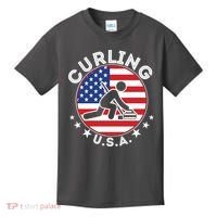 Cool USA Curling Team Flag Emblem Logo Kids T-Shirt thumb 0