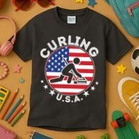 Cool USA Curling Team Flag Emblem Logo Kids T-Shirt thumb 3