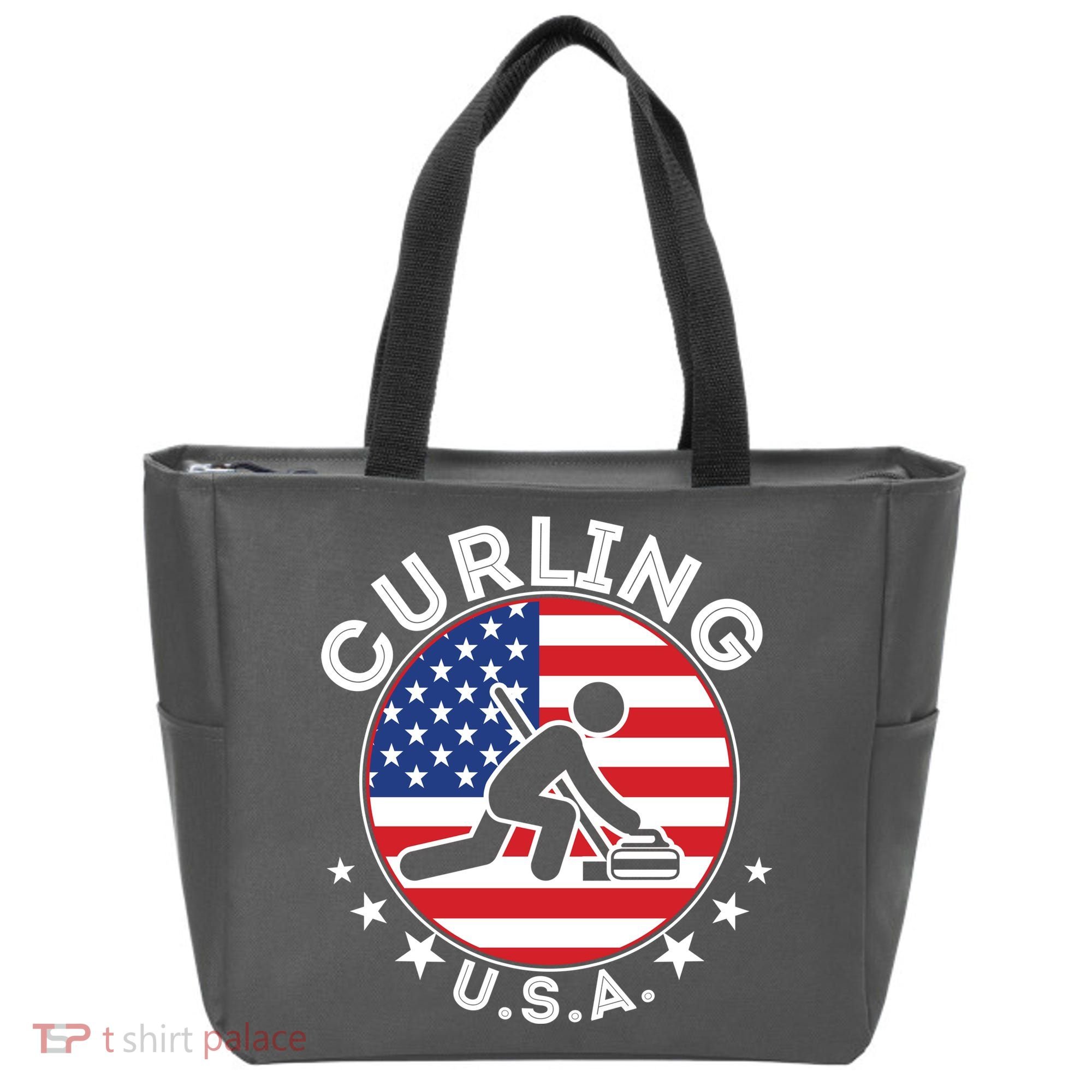 Cool USA Curling Team Flag Emblem Logo Tote Bag