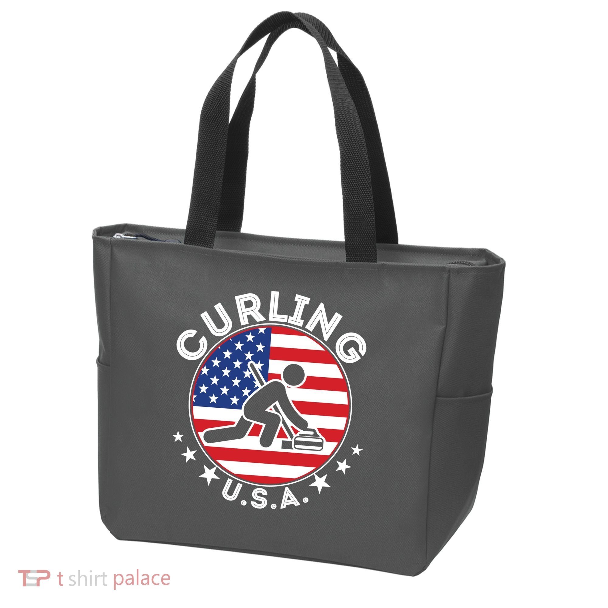 Cool USA Curling Team Flag Emblem Logo Tote Bag