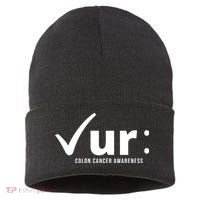 Check Ur Colon Cancer Awareness Sustainable Knit Beanie thumb 0