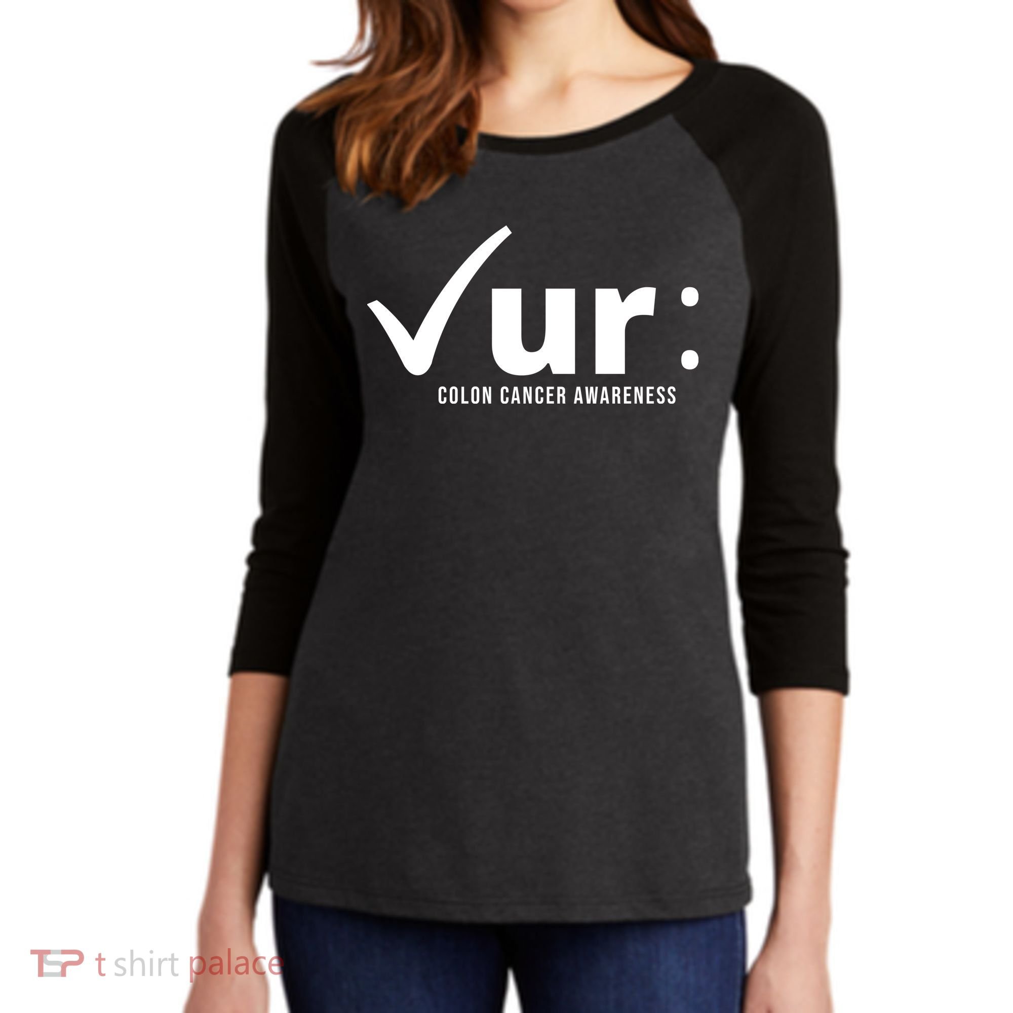 Check Ur Colon Cancer Awareness Women's Tri-Blend 3/4-Sleeve Raglan Shirt
