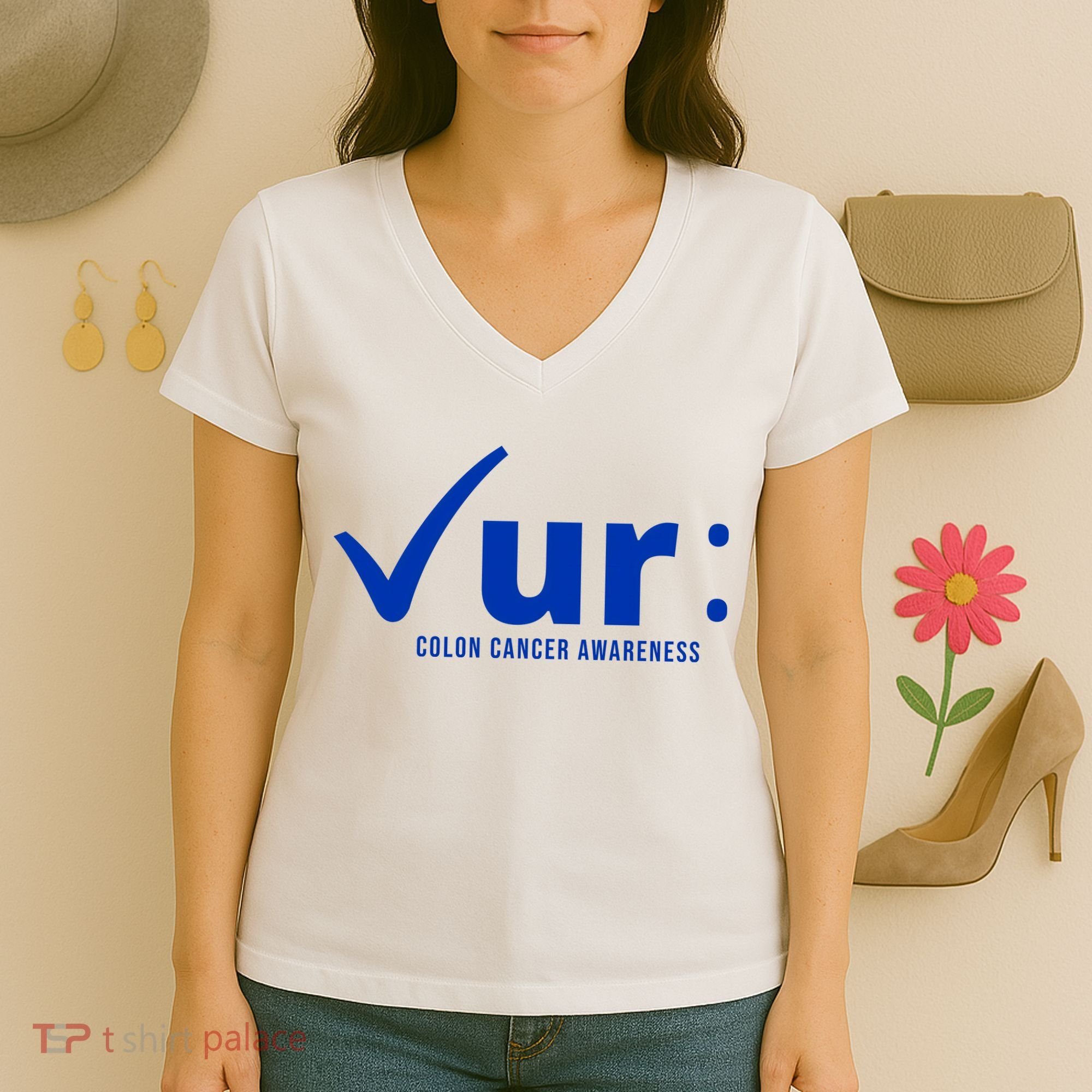 Check Ur Colon Cancer Awareness Women's V-Neck T-Shirt