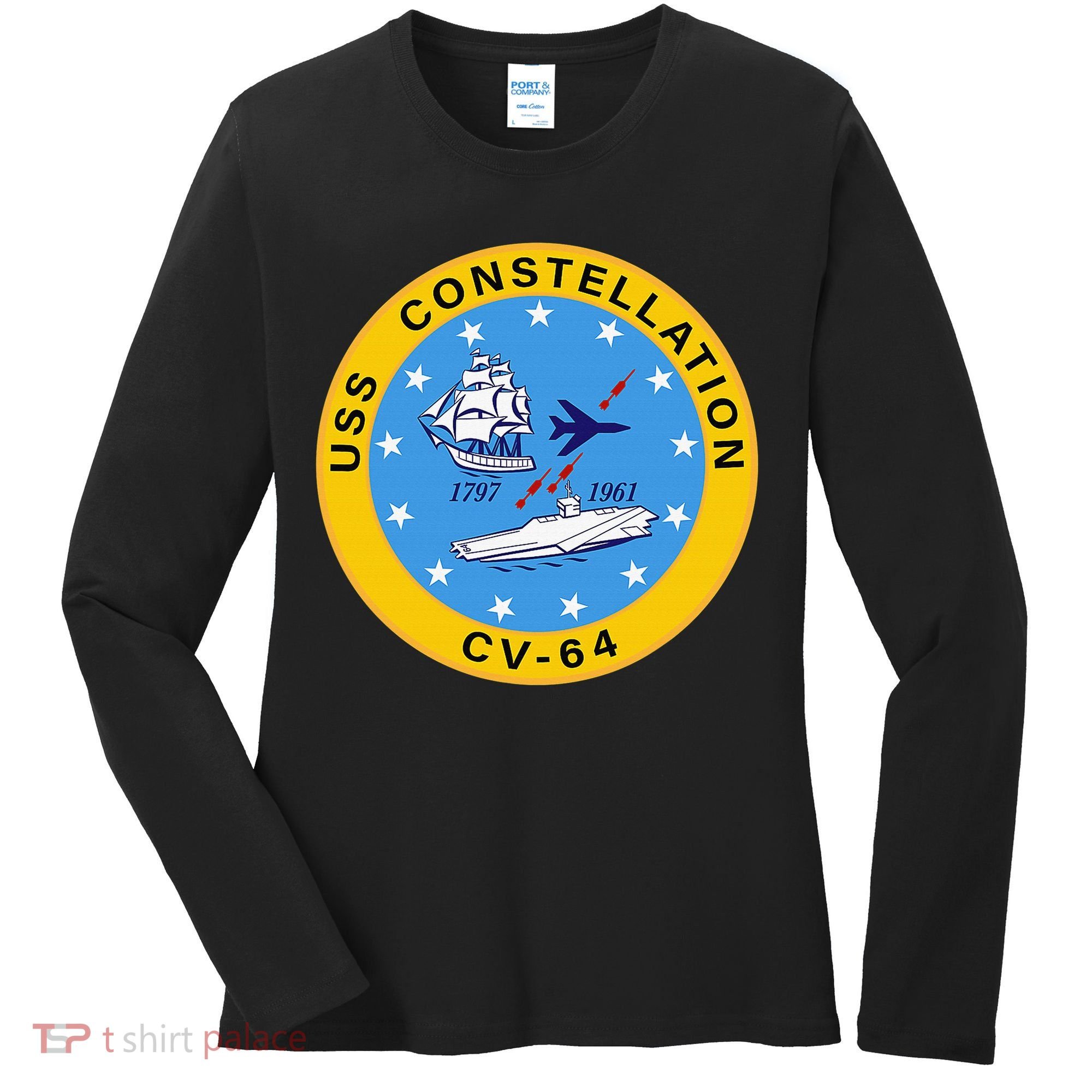CV-64 USS Constellation U.S. Aircraft Carrier Women's Long Sleeve Shirt