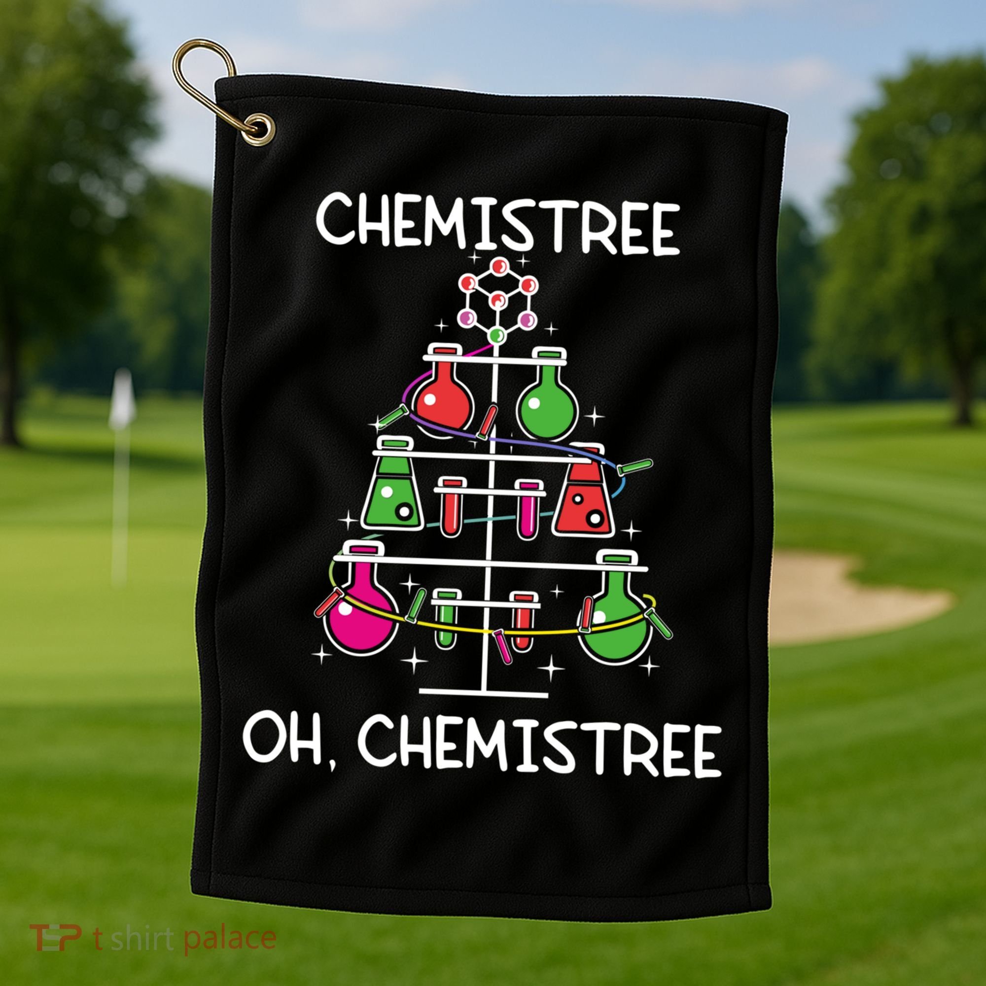 Chemistree Ugly Christmas Tree Sweater Chemistry Science Pun Gift Golf Towel