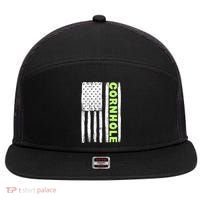 Cornhole Us Flag 7 Panel Mesh Trucker Snapback Hat thumb 0