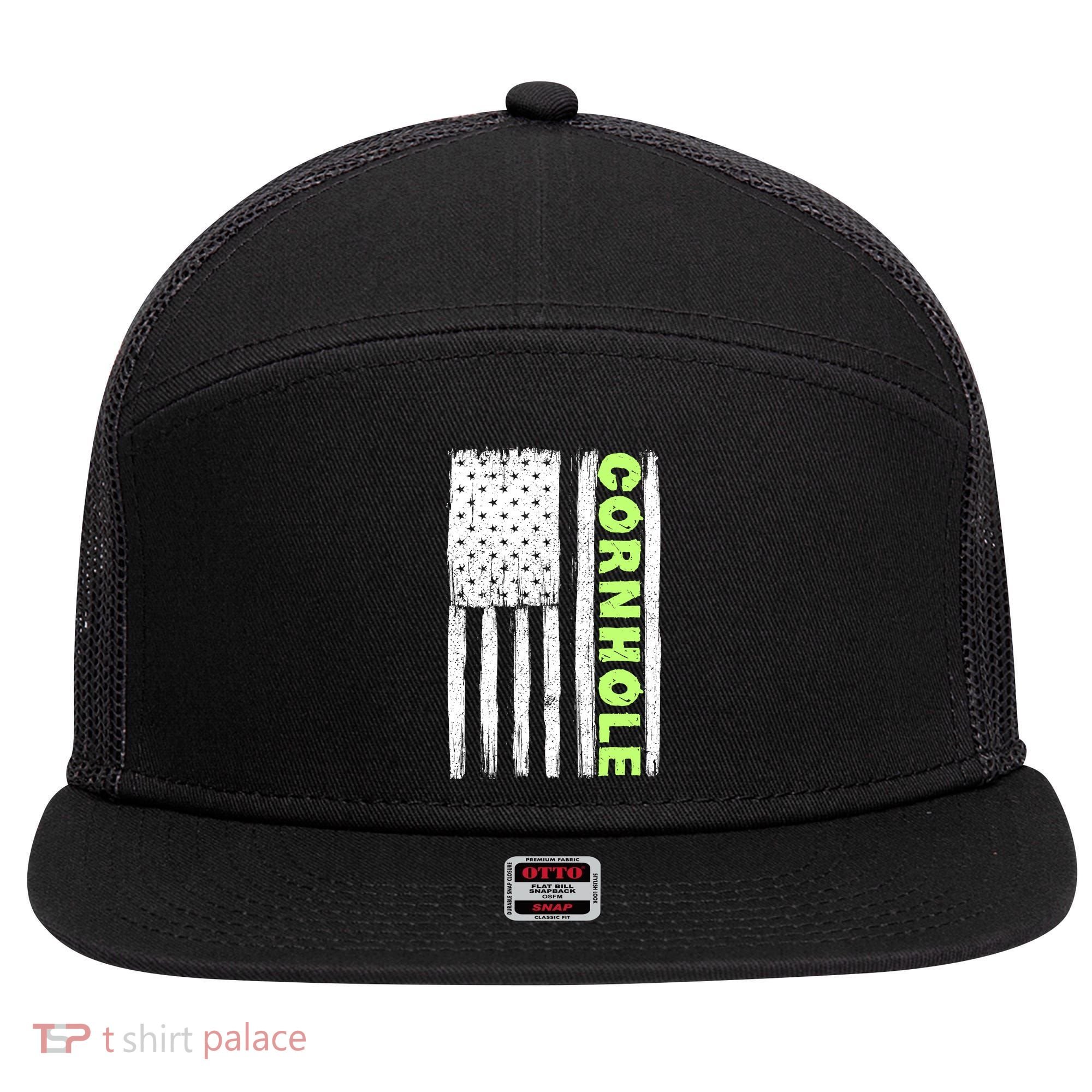 Cornhole Us Flag 7 Panel Mesh Trucker Snapback Hat