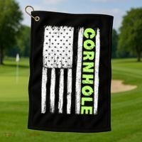 Cornhole Us Flag Golf Towel thumb 1