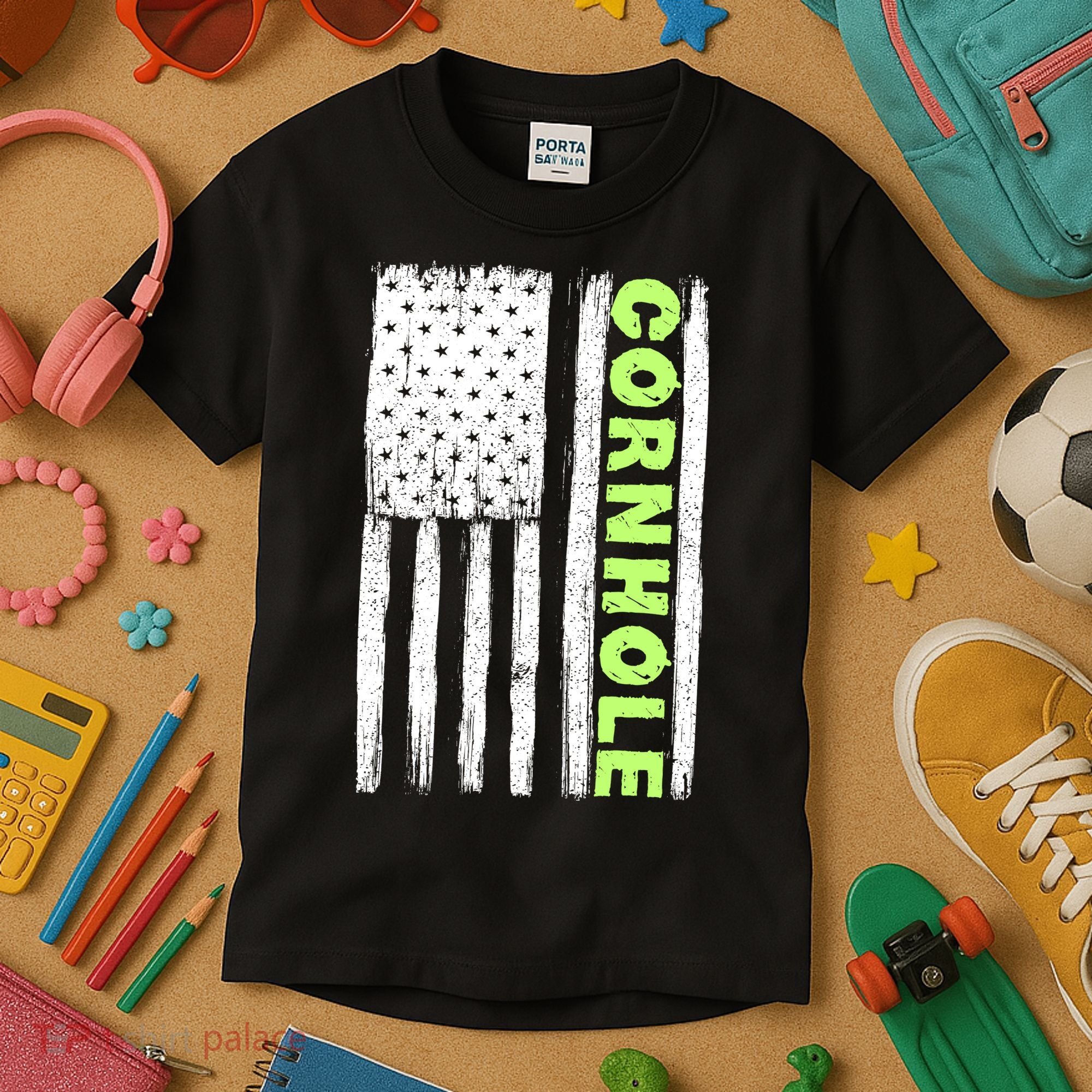 Cornhole Us Flag Kids T-Shirt