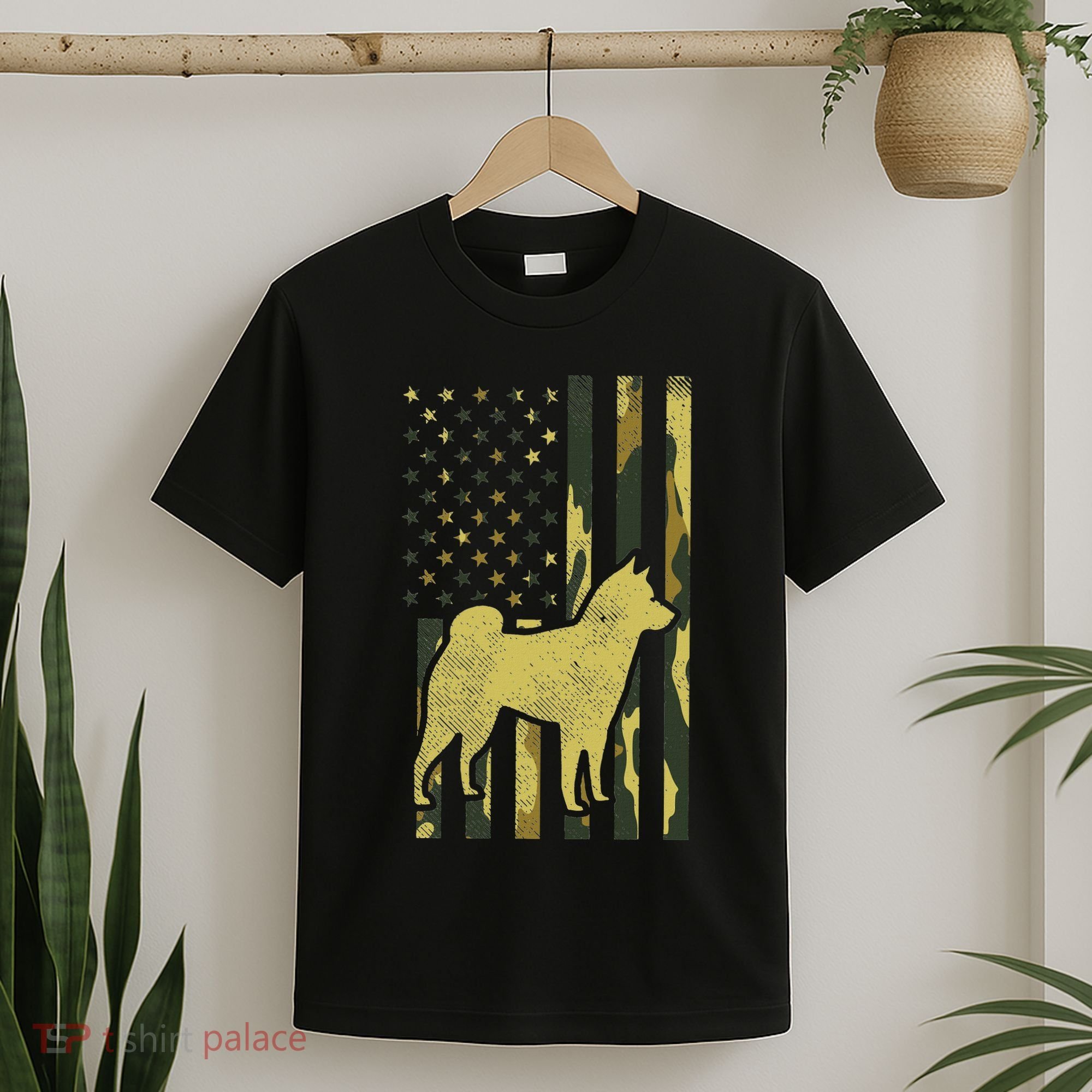 Camo Us Flag Shiba Inu Akita Pet Japanese Dog Patriotic Gift T-Shirt