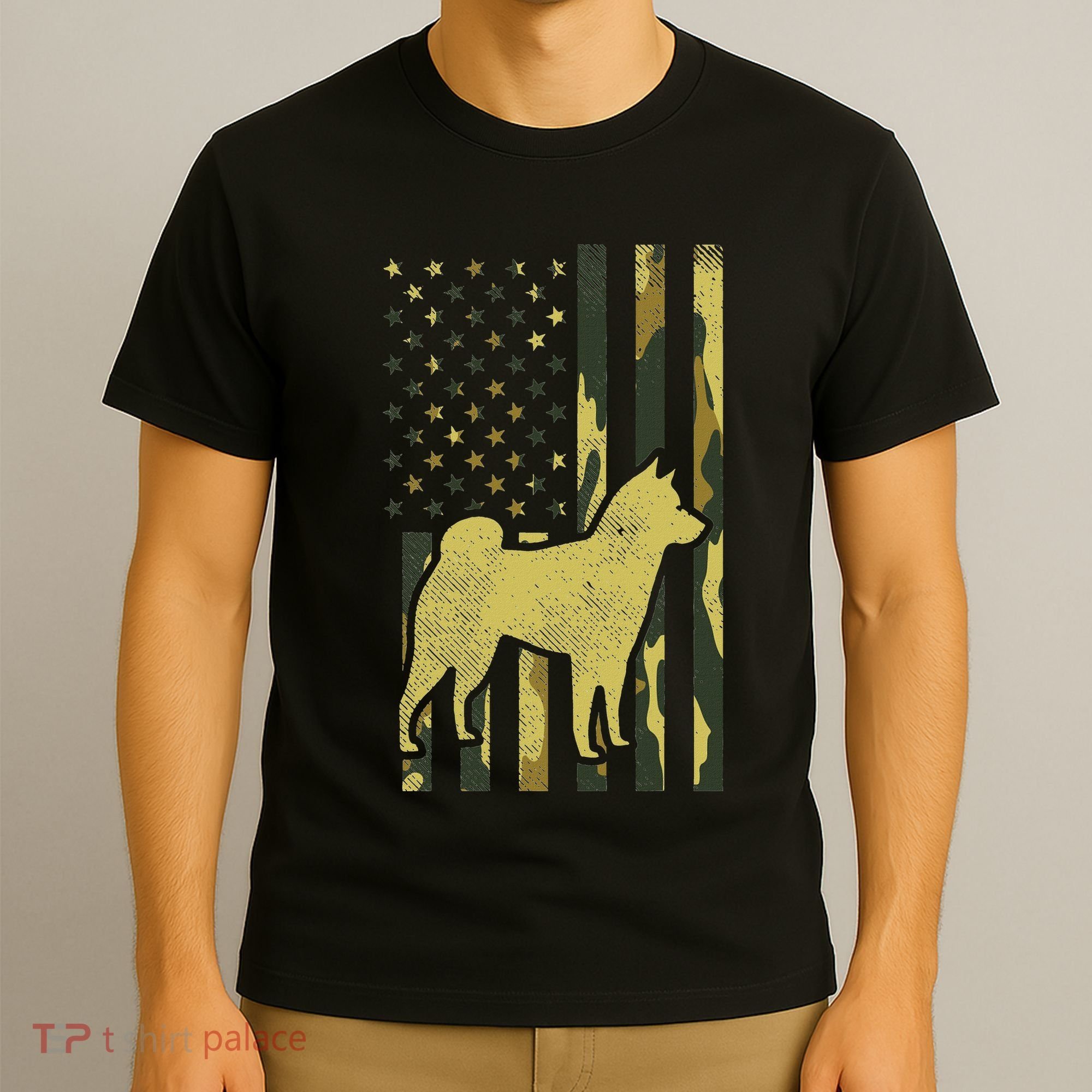 Camo Us Flag Shiba Inu Akita Pet Japanese Dog Patriotic Gift T-Shirt