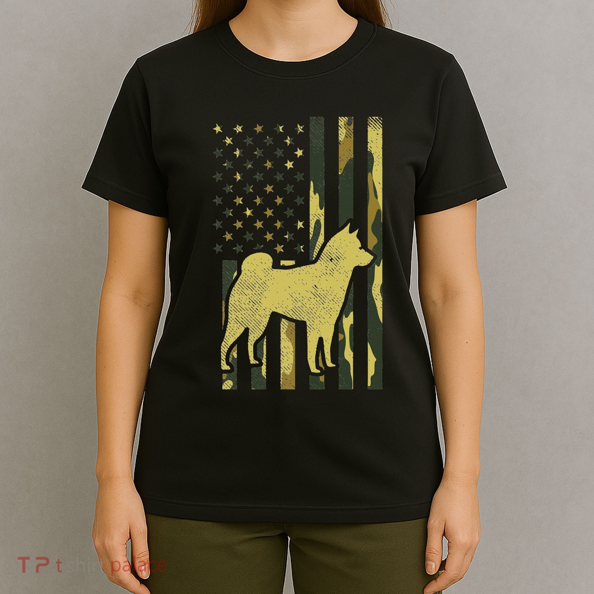 Camo Us Flag Shiba Inu Akita Pet Japanese Dog Patriotic Gift T-Shirt