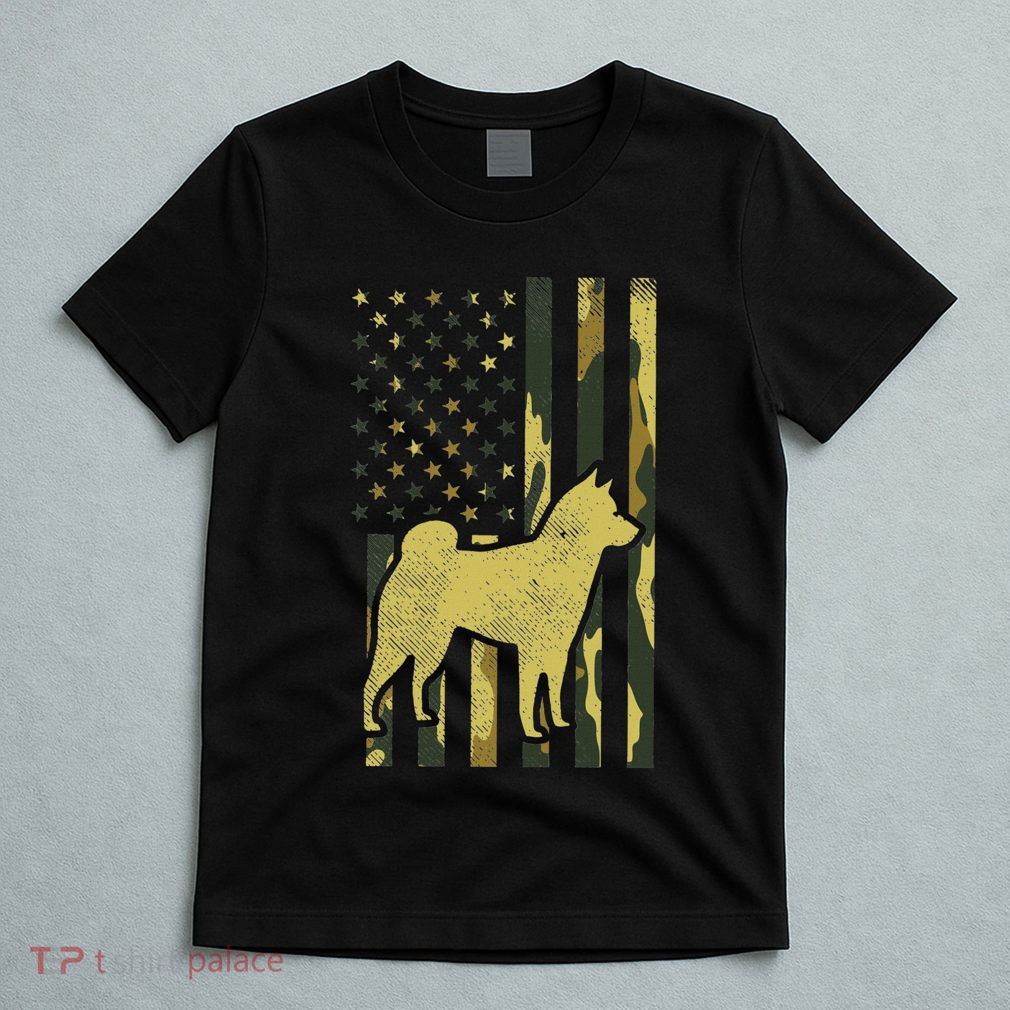 Camo Us Flag Shiba Inu Akita Pet Japanese Dog Patriotic Gift T-Shirt