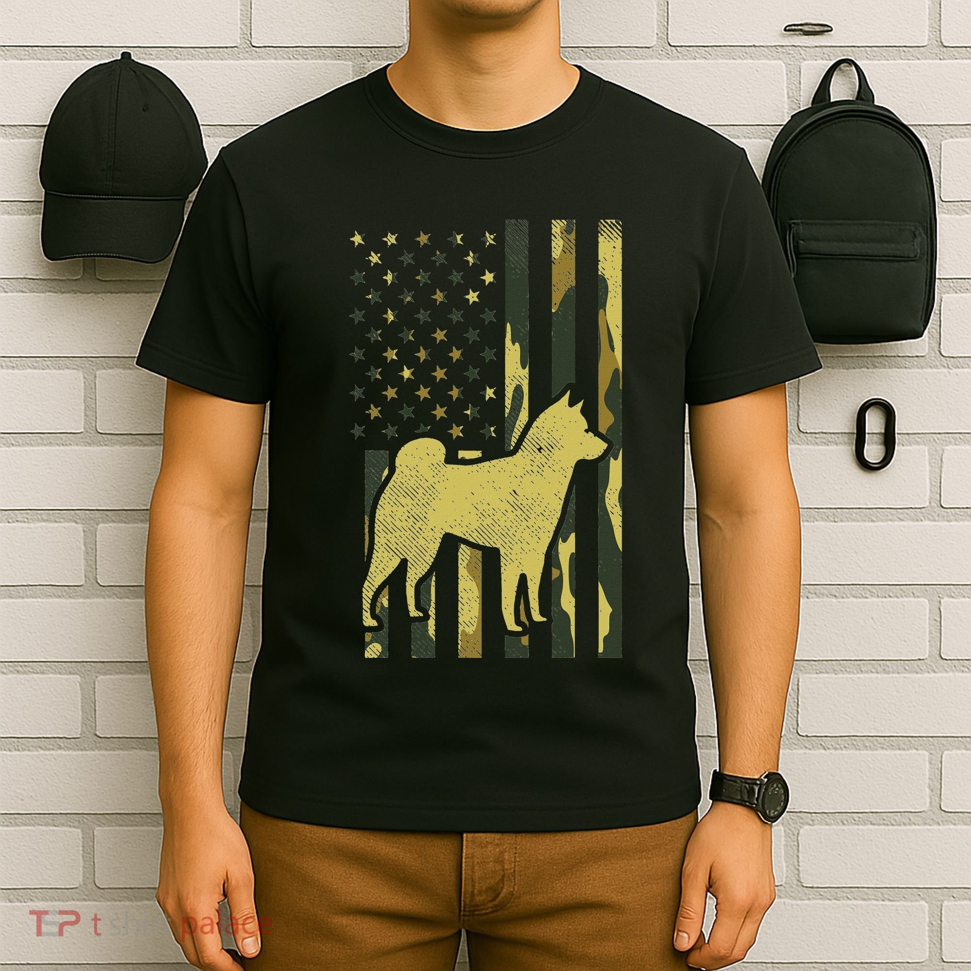 Camo Us Flag Shiba Inu Akita Pet Japanese Dog Patriotic Gift T-Shirt