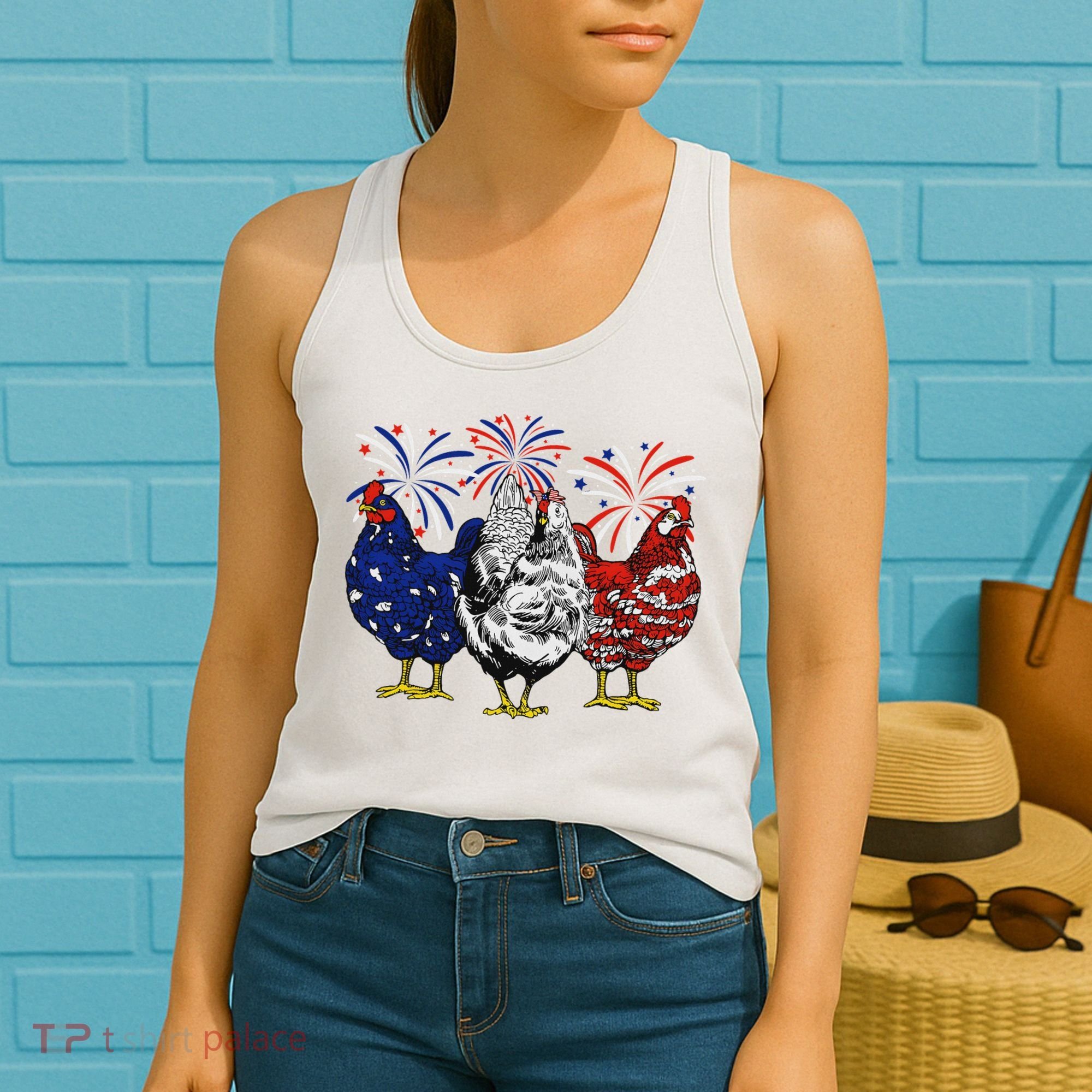 Chicken Usa Flag Patriotic Chicken Lover 4th Of July Women's Tank Top