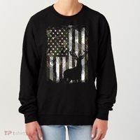 Camo Us Flag Deer Elk Buck Camoflage Hunting Hunter Dad Women's Sweatshirt thumb 0