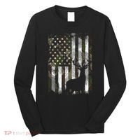 Camo Us Flag Deer Elk Buck Camoflage Hunting Hunter Dad Long Sleeve Shirt thumb 0