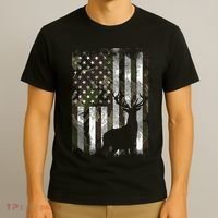Camo Us Flag Deer Elk Buck Camoflage Hunting Hunter Dad T-Shirt thumb 3