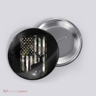 Camo Us Flag Deer Elk Buck Camoflage Hunting Hunter Dad Button