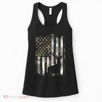 Camo Us Flag Deer Elk Buck Camoflage Hunting Hunter Dad Women's Tank Top thumb 0