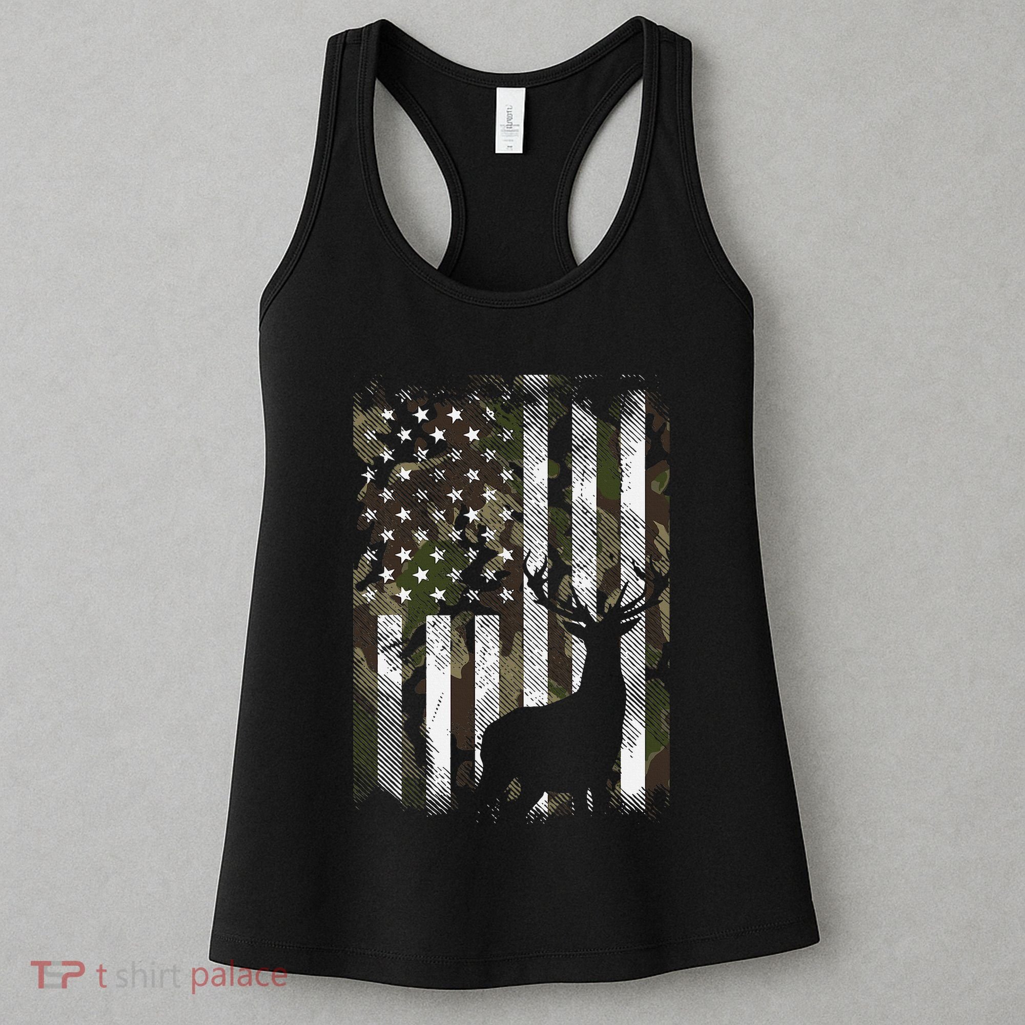 Camo Us Flag Deer Elk Buck Camoflage Hunting Hunter Dad Women's Tank Top