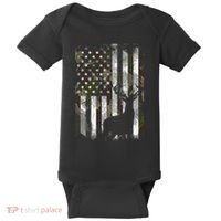 Camo Us Flag Deer Elk Buck Camoflage Hunting Hunter Dad Baby Bodysuit thumb 0