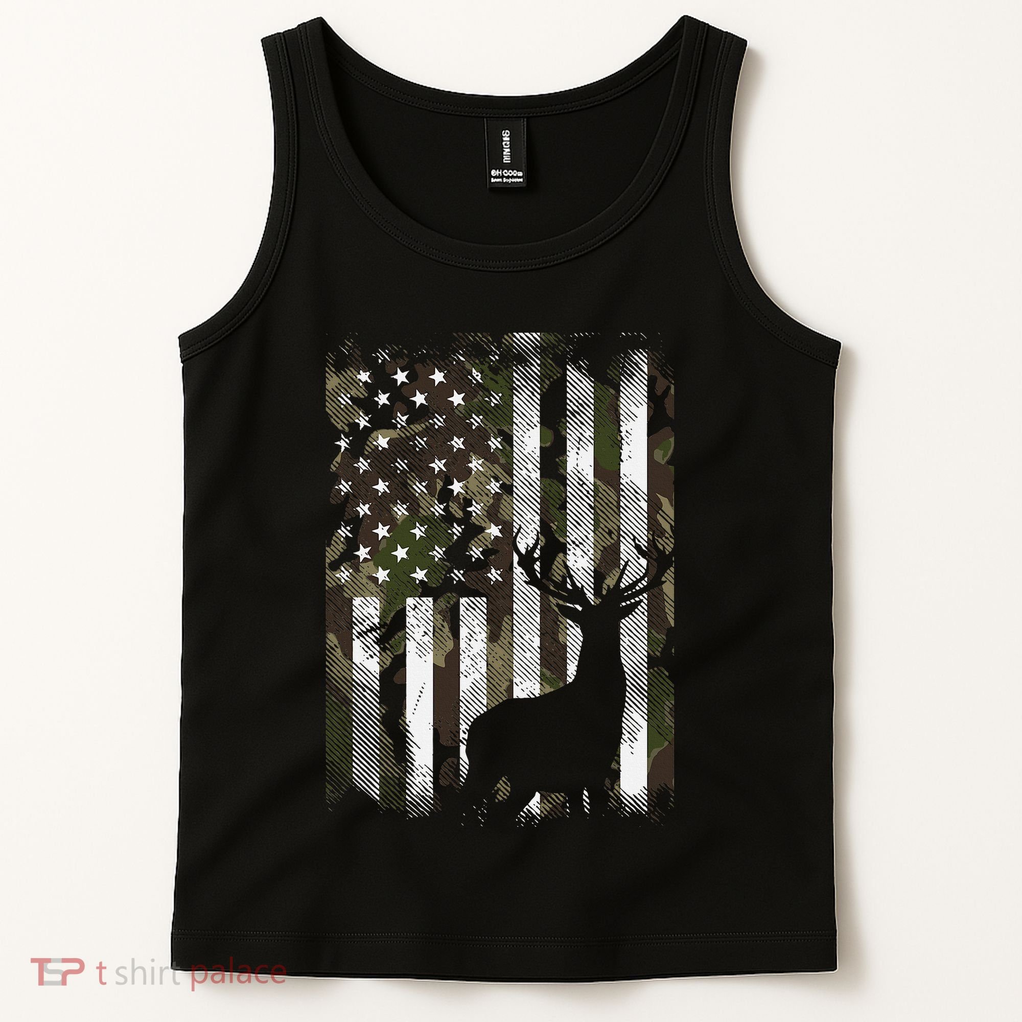 Camo Us Flag Deer Elk Buck Camoflage Hunting Hunter Dad Tank Top