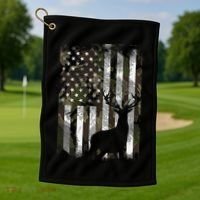 Camo Us Flag Deer Elk Buck Camoflage Hunting Hunter Dad Golf Towel thumb 1