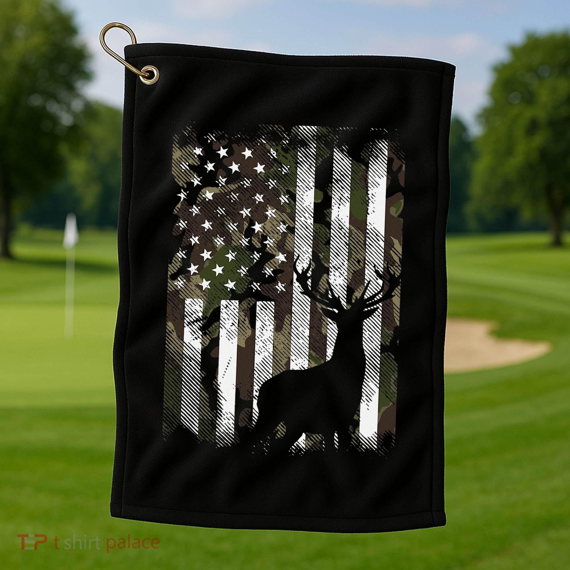 Camo Us Flag Deer Elk Buck Camoflage Hunting Hunter Dad Golf Towel