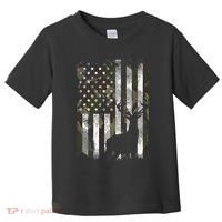 Camo Us Flag Deer Elk Buck Camoflage Hunting Hunter Dad Toddler T-Shirt thumb 0