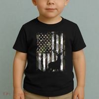 Camo Us Flag Deer Elk Buck Camoflage Hunting Hunter Dad Toddler T-Shirt thumb 2