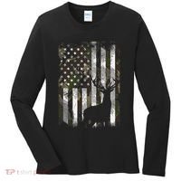 Camo Us Flag Deer Elk Buck Camoflage Hunting Hunter Dad Women's Long Sleeve Shirt thumb 0