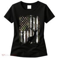 Camo Us Flag Deer Elk Buck Camoflage Hunting Hunter Dad Women's T-Shirt thumb 0