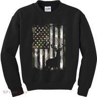 Camo Us Flag Deer Elk Buck Camoflage Hunting Hunter Dad Kids Sweatshirt thumb 0