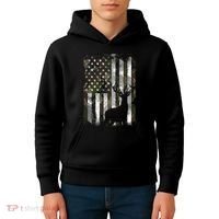 Camo Us Flag Deer Elk Buck Camoflage Hunting Hunter Dad Kids Hoodie thumb 4