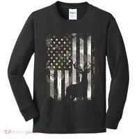 Camo Us Flag Deer Elk Buck Camoflage Hunting Hunter Dad Kids Long Sleeve Shirt thumb 0
