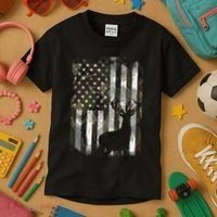 Camo Us Flag Deer Elk Buck Camoflage Hunting Hunter Dad Kids T-Shirt thumb 3