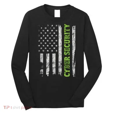 Cybersecurity USA Flag Computer Engineer Programmer Hacker Long Sleeve Shirt