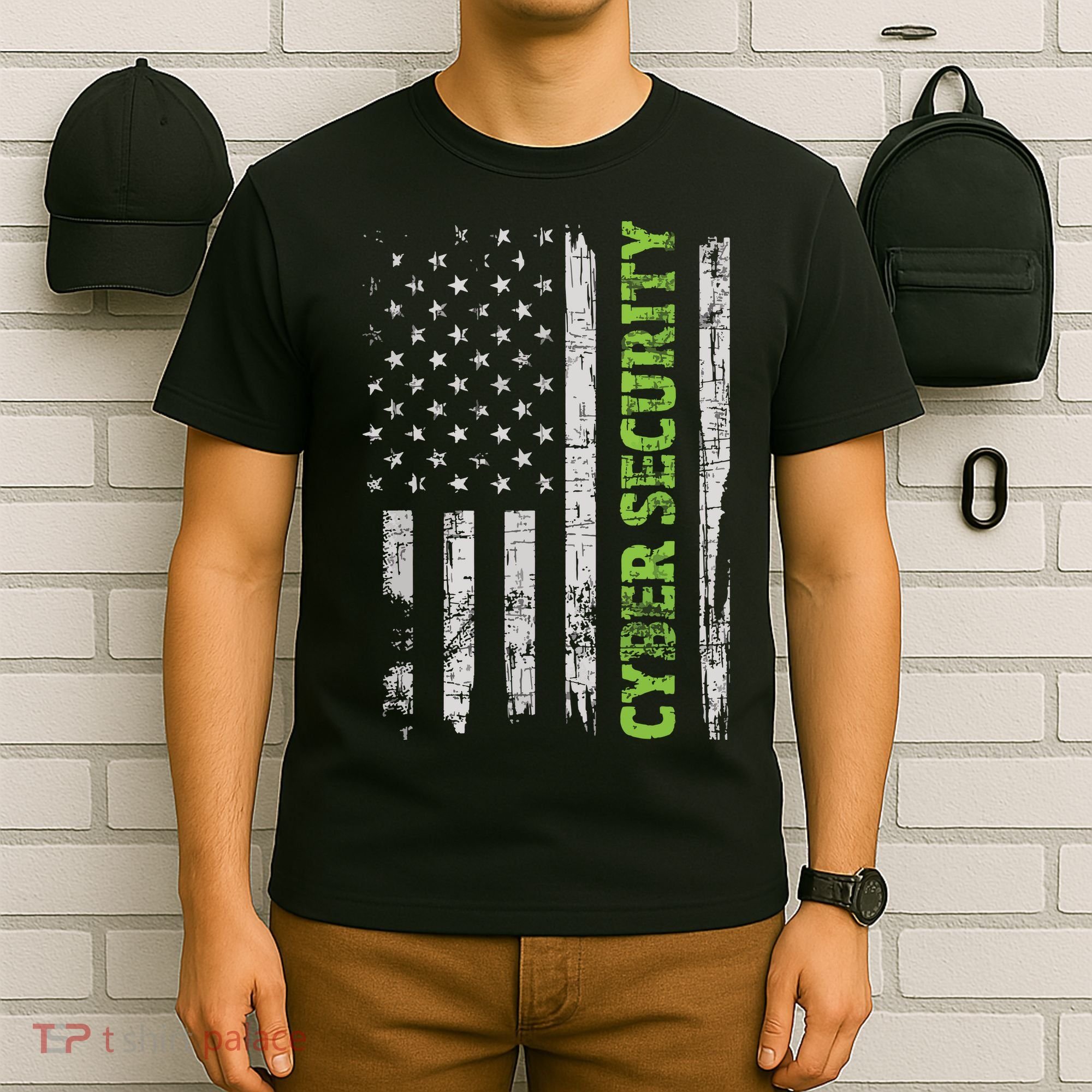Cybersecurity USA Flag Computer Engineer Programmer Hacker T-Shirt