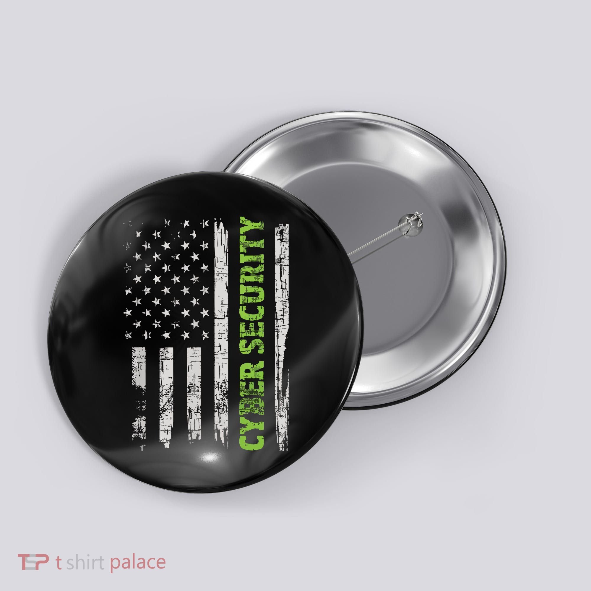 Cybersecurity USA Flag Computer Engineer Programmer Hacker Button