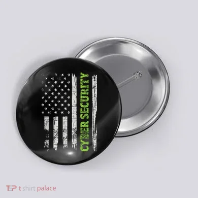 Cybersecurity USA Flag Computer Engineer Programmer Hacker Button