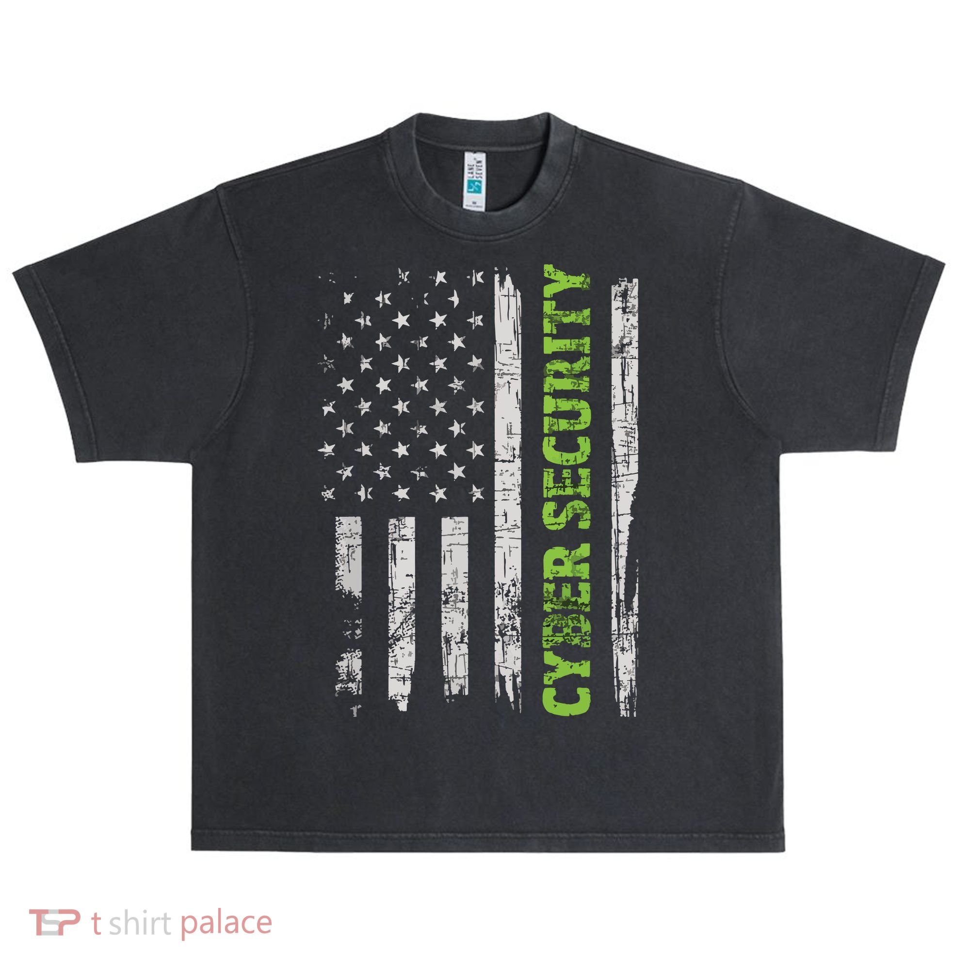 Cybersecurity USA Flag Computer Engineer Programmer Hacker Urban Oversized Heavyweight T-Shirt
