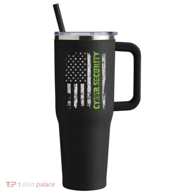 Cybersecurity USA Flag Computer Engineer Programmer Hacker 40oz Vacuum Insulated Stainless Steel Travel Tumbler