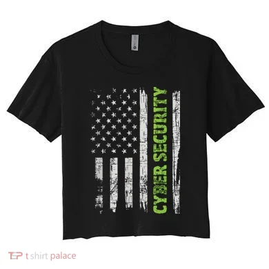 Cybersecurity USA Flag Computer Engineer Programmer Hacker Women's Crop Top Tee