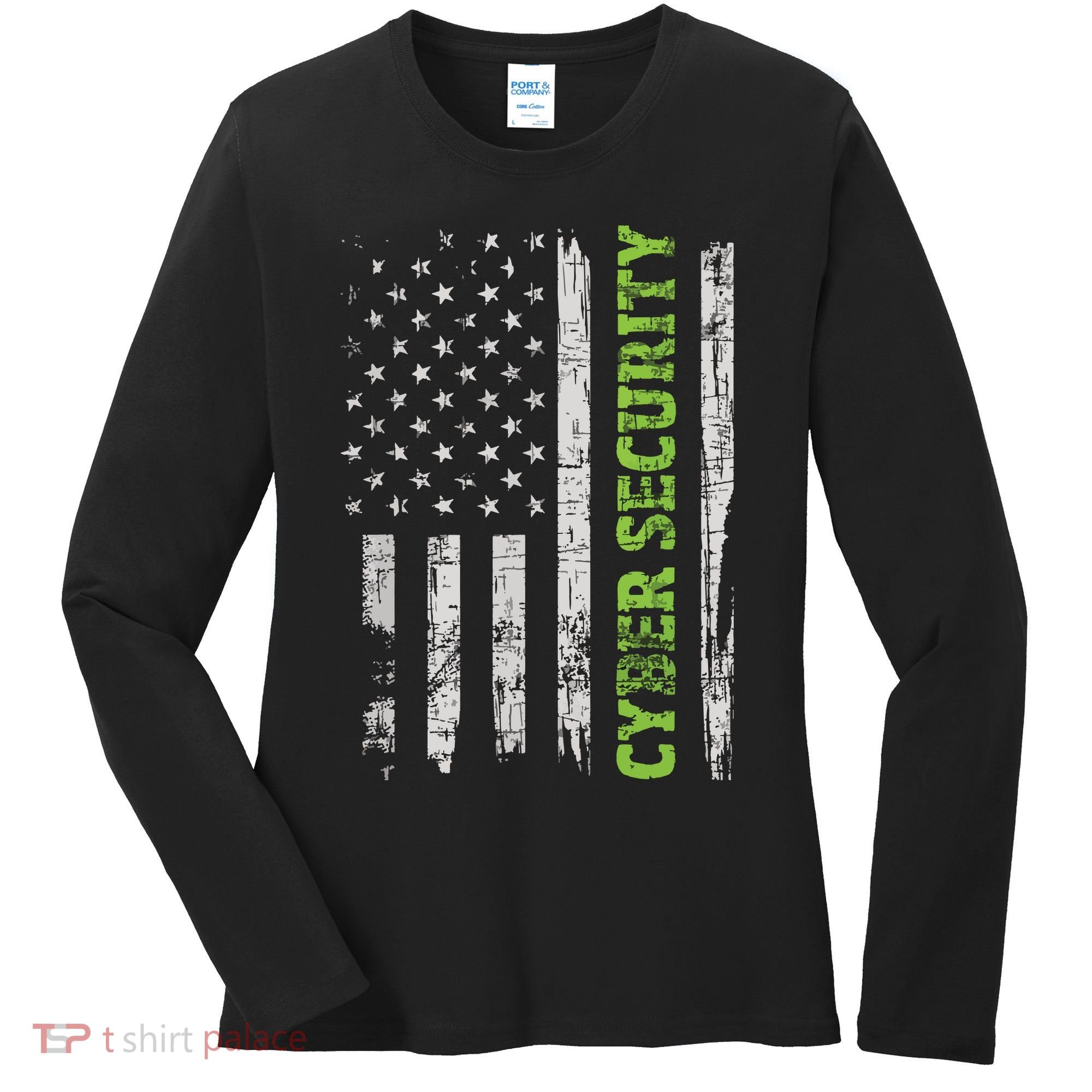 Cybersecurity USA Flag Computer Engineer Programmer Hacker Women's Long Sleeve Shirt
