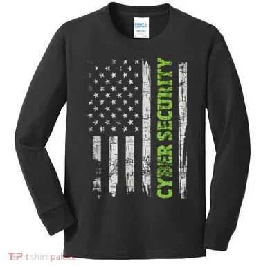 Cybersecurity USA Flag Computer Engineer Programmer Hacker Kids Long Sleeve Shirt