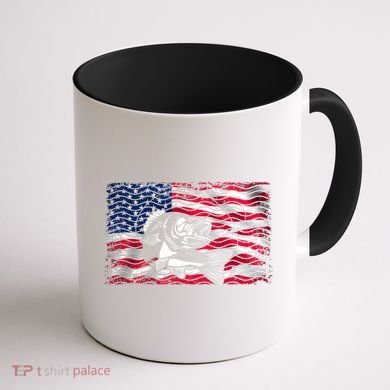 Cool Usa Flag With Fish Coffee Mug back