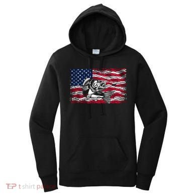 Cool Usa Flag With Fish Women's Hoodie