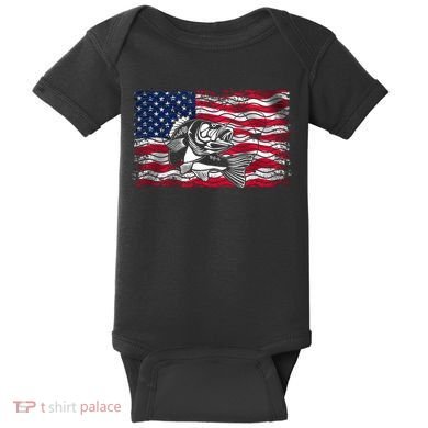 Cool Usa Flag With Fish Baby Bodysuit