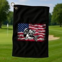 Cool Usa Flag With Fish Golf Towel thumb 1